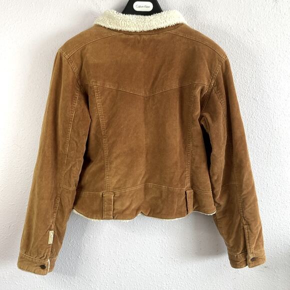 O’Neill Women Golden Caramel Sherpa Lined Corduroy Cropped Style Jacket Size L - Picture 8 of 10